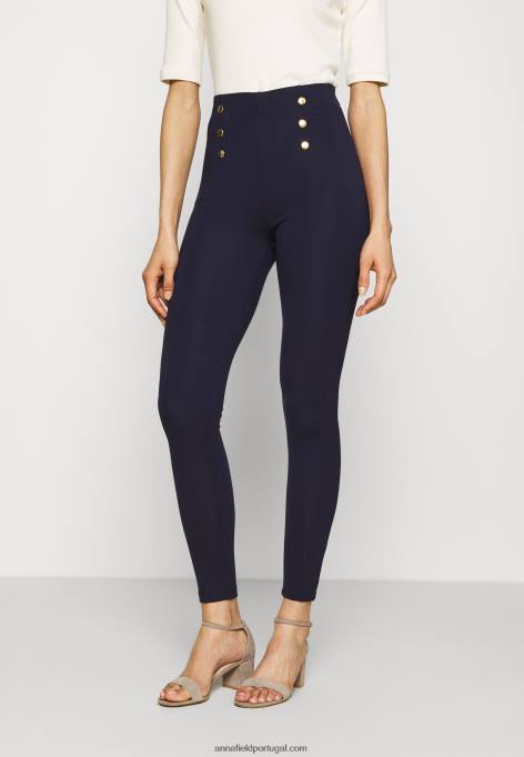 mulheres calça legging punto com detalhe de botão calça legging azul escuro F4BZ0D654 Anna Field