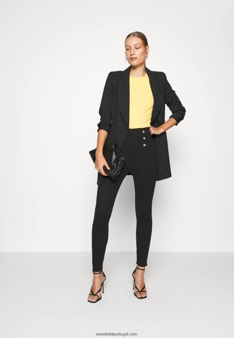 mulheres calça legging punto com detalhe de botão calça legging preta F4BZ0D652 Anna Field
