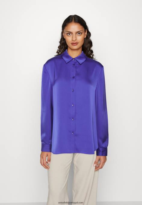 mulheres blusa de botão azul escuro F4BZ0D674 Anna Field