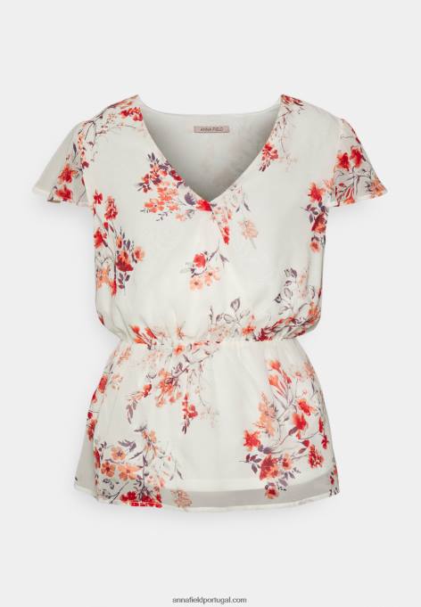 mulheres blusa de chiffon com cinto branco/vermelho F4BZ0D691 Anna Field