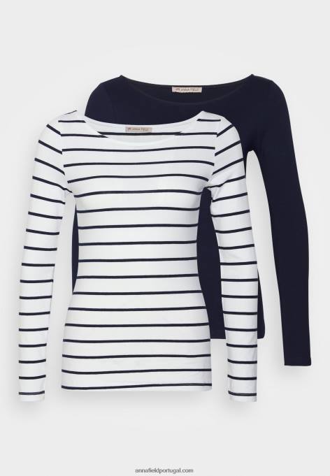 mulheres 2 pack de top de manga comprida branco/marinho F4BZ0D587 Anna Field