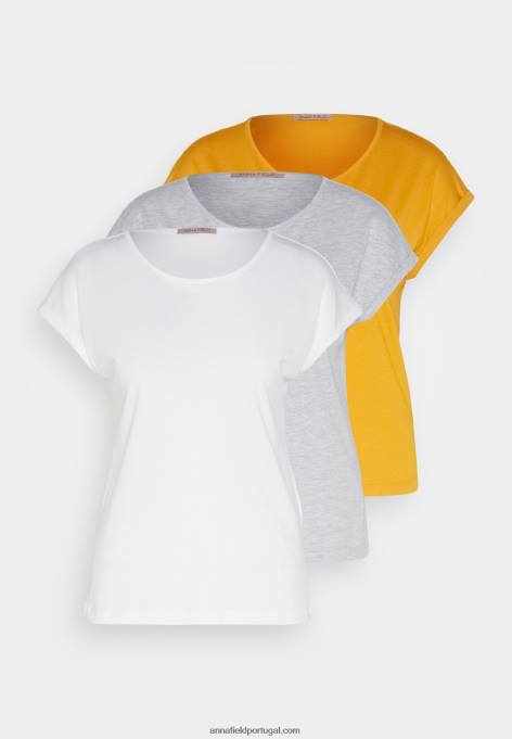 mulheres Pacote com 3 camisetas básicas branco/manchado cinza claro/amarelo escuro F4BZ0D308 Anna Field