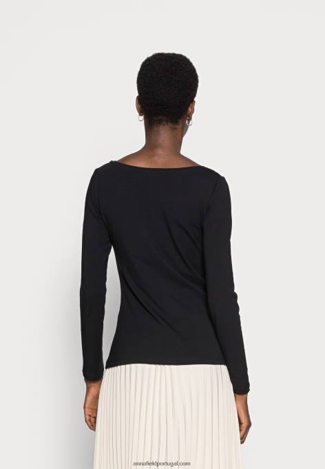 mulheres blusa manga longa básica preta F4BZ0D594 Anna Field