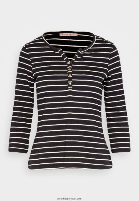 mulheres blusa manga longa preta branca F4BZ0D531 Anna Field