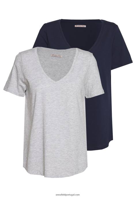 mulheres camiseta básica malhada cinza claro/azul F4BZ0D334 Anna Field