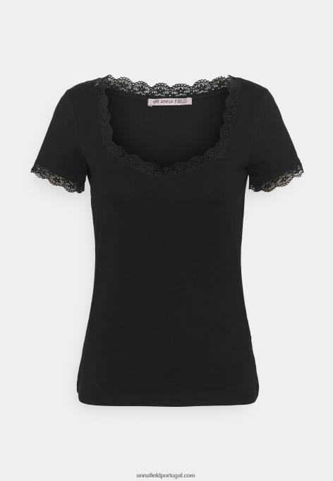 mulheres camiseta básica preta F4BZ0D288 Anna Field