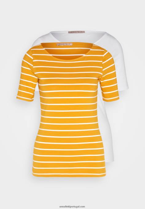mulheres camiseta estampada amarelo escuro/branco F4BZ0D295 Anna Field