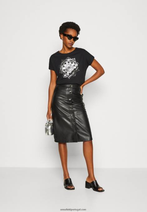 mulheres camiseta estampada preta F4BZ0D332 Anna Field