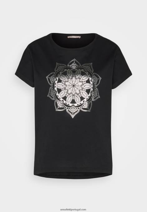 mulheres camiseta estampada preta F4BZ0D332 Anna Field