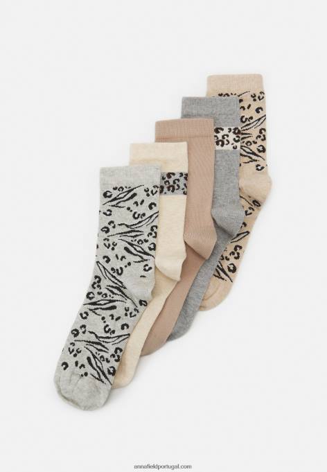 mulheres 5 pack de meias bege/cinzento F4BZ0D1124 Anna Field