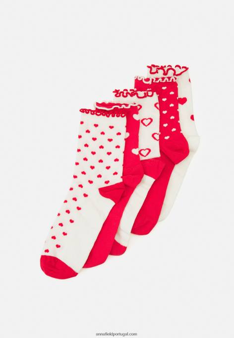 mulheres 5 pack de meias branco/vermelho F4BZ0D1130 Anna Field