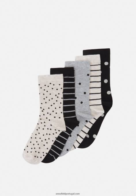 mulheres 5 pack de meias cinza/preto F4BZ0D1142 Anna Field