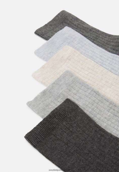 mulheres 5 pack de meias pretas/cinzentas F4BZ0D1133 Anna Field