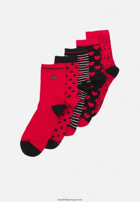 mulheres 5 pack de meias vermelho/preto F4BZ0D1151 Anna Field