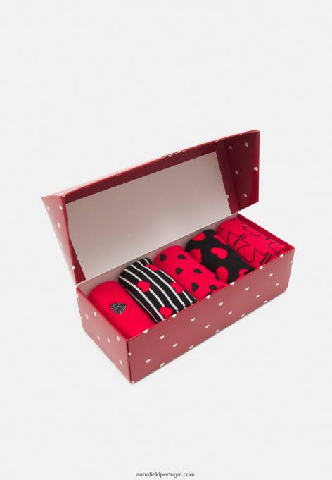 mulheres 5 pack de meias vermelho/preto F4BZ0D1151 Anna Field