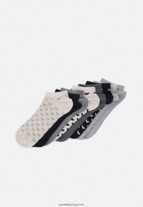 mulheres 8 pack de meias pretas/cinzentas F4BZ0D1138 Anna Field