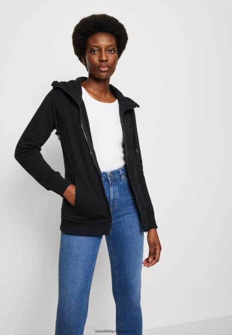 mulheres moletom com zíper preto F4BZ0D770 Anna Field