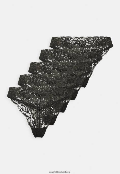 mulheres 5 pack tanga preta F4BZ0D1003 Anna Field