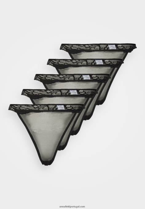 mulheres 5 pack tanga preta F4BZ0D1004 Anna Field