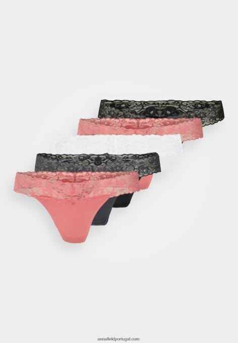 mulheres Pacote com 5 tangas rosa/preto F4BZ0D980 Anna Field