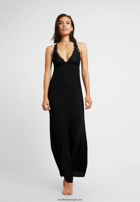 mulheres anna vestido longo de viscose camisola preta F4BZ0D1057 Anna Field