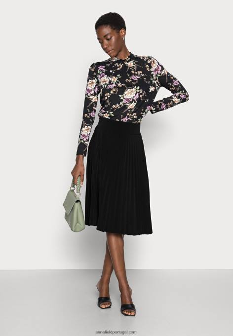 mulheres minissaia evasê plissada saia evasê preta F4BZ0D776 Anna Field