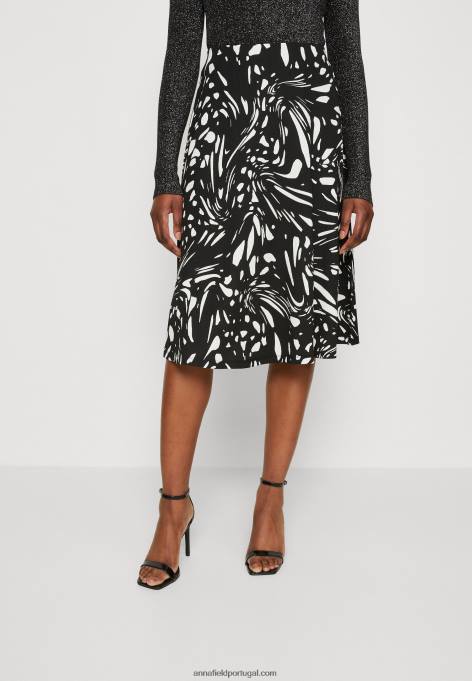 mulheres saia evasê preta/branca F4BZ0D788 Anna Field