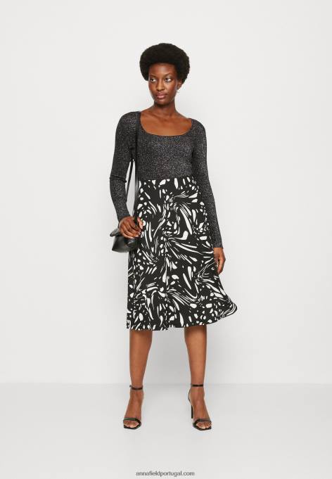 mulheres saia evasê preta/branca F4BZ0D788 Anna Field