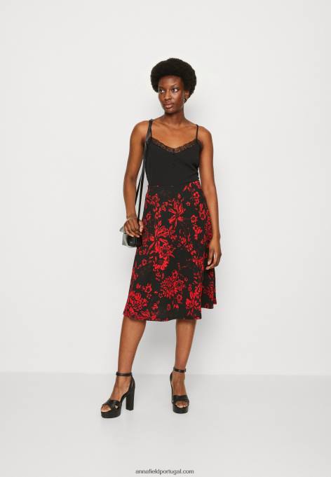 mulheres saia evasê vermelha/preta F4BZ0D784 Anna Field