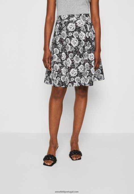 mulheres saia plissada preta/branca F4BZ0D777 Anna Field