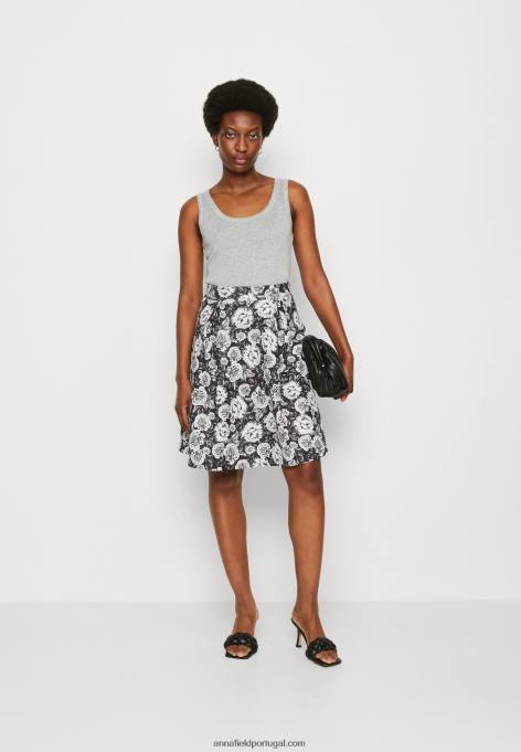 mulheres saia plissada preta/branca F4BZ0D777 Anna Field