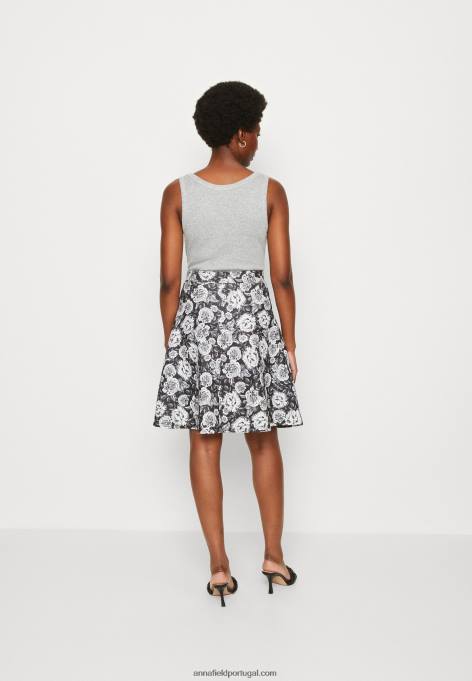 mulheres saia plissada preta/branca F4BZ0D777 Anna Field