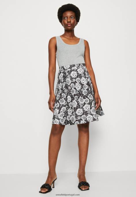 mulheres saia plissada preta/branca F4BZ0D777 Anna Field