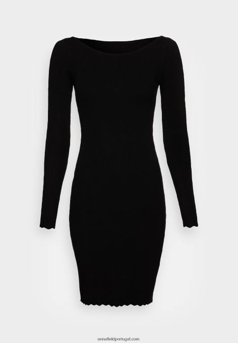 mulheres barco ausschnitt mini strikkleid mit geschweiften rndern jumper vestido preto F4BZ0D230 Anna Field