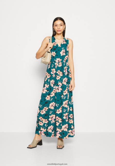 mulheres maxi vestido verde escuro/rosa F4BZ0D224 Anna Field