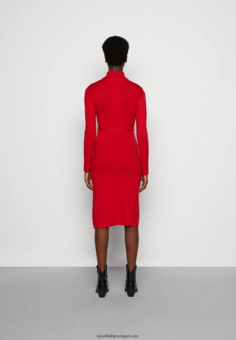 mulheres rollkragen ripp mini strikkleid mit grtel jumper vestido vermelho F4BZ0D232 Anna Field