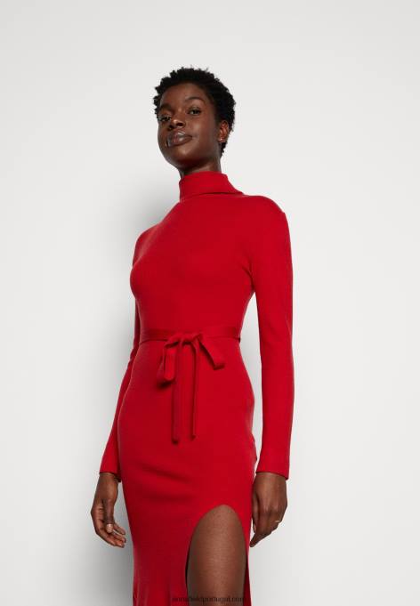 mulheres rollkragen ripp mini strikkleid mit grtel jumper vestido vermelho F4BZ0D232 Anna Field