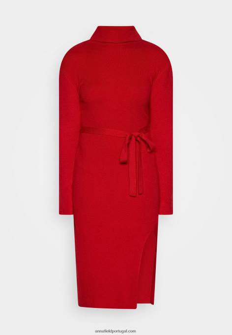mulheres rollkragen ripp mini strikkleid mit grtel jumper vestido vermelho F4BZ0D232 Anna Field