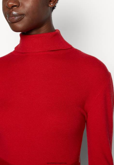 mulheres rollkragen ripp mini strikkleid mit grtel jumper vestido vermelho F4BZ0D232 Anna Field