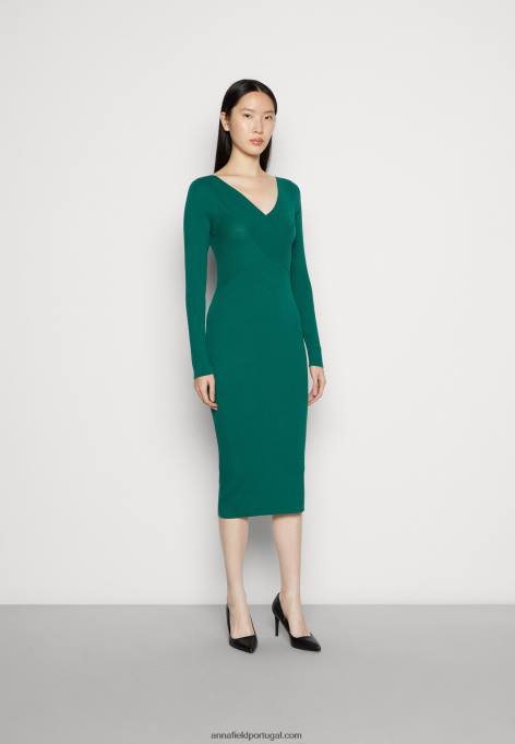mulheres v ausschnitt bodycon midi strikkleid vestido verde F4BZ0D196 Anna Field