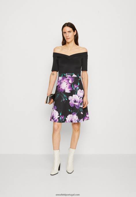 mulheres vestido de coquetel vestido de festa preto/roxo F4BZ0D71 Anna Field