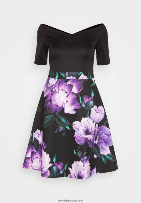 mulheres vestido de coquetel vestido de festa preto/roxo F4BZ0D71 Anna Field