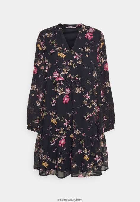 mulheres vestido de dia preto/rosa F4BZ0D2 Anna Field