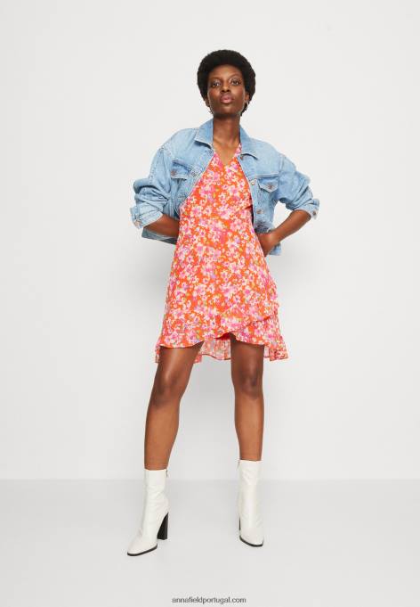 mulheres volant vestido curto vestido de dia vermelho/multicolorido F4BZ0D10 Anna Field