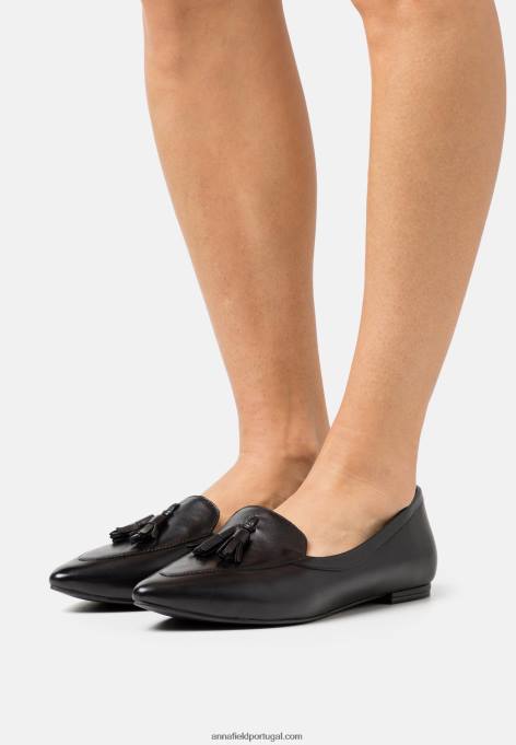 mulheres bombas de balé de couro preto F4BZ0D2151 Anna Field