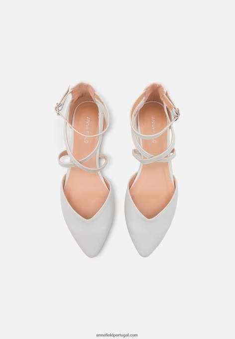 mulheres bombas de balé de tira de tornozelo brancas F4BZ0D2158 Anna Field