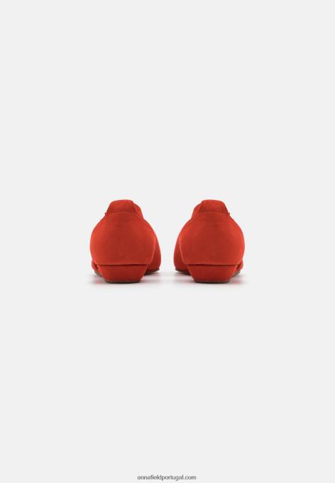 mulheres bombas de balé de tira de tornozelo de couro vermelho F4BZ0D2165 Anna Field