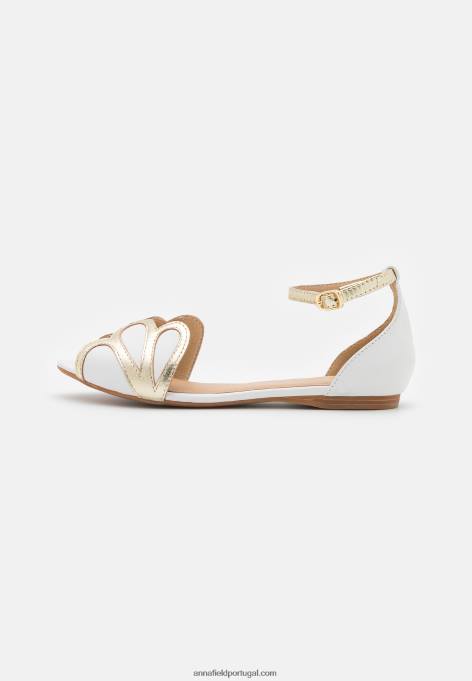 mulheres sapatilha peeptoe de couro branco F4BZ0D2087 Anna Field