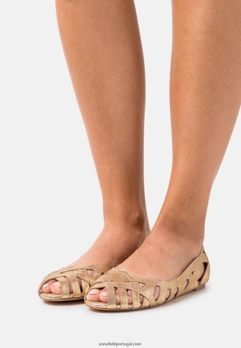 mulheres sapatilha peeptoe de couro dourada F4BZ0D2131 Anna Field