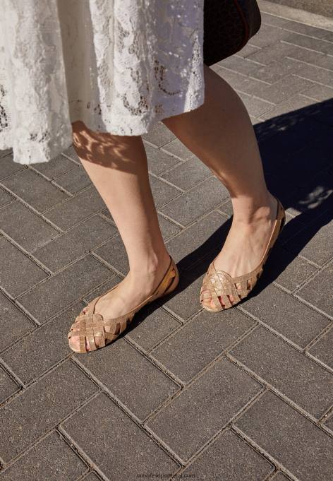 mulheres sapatilha peeptoe de couro dourada F4BZ0D2131 Anna Field